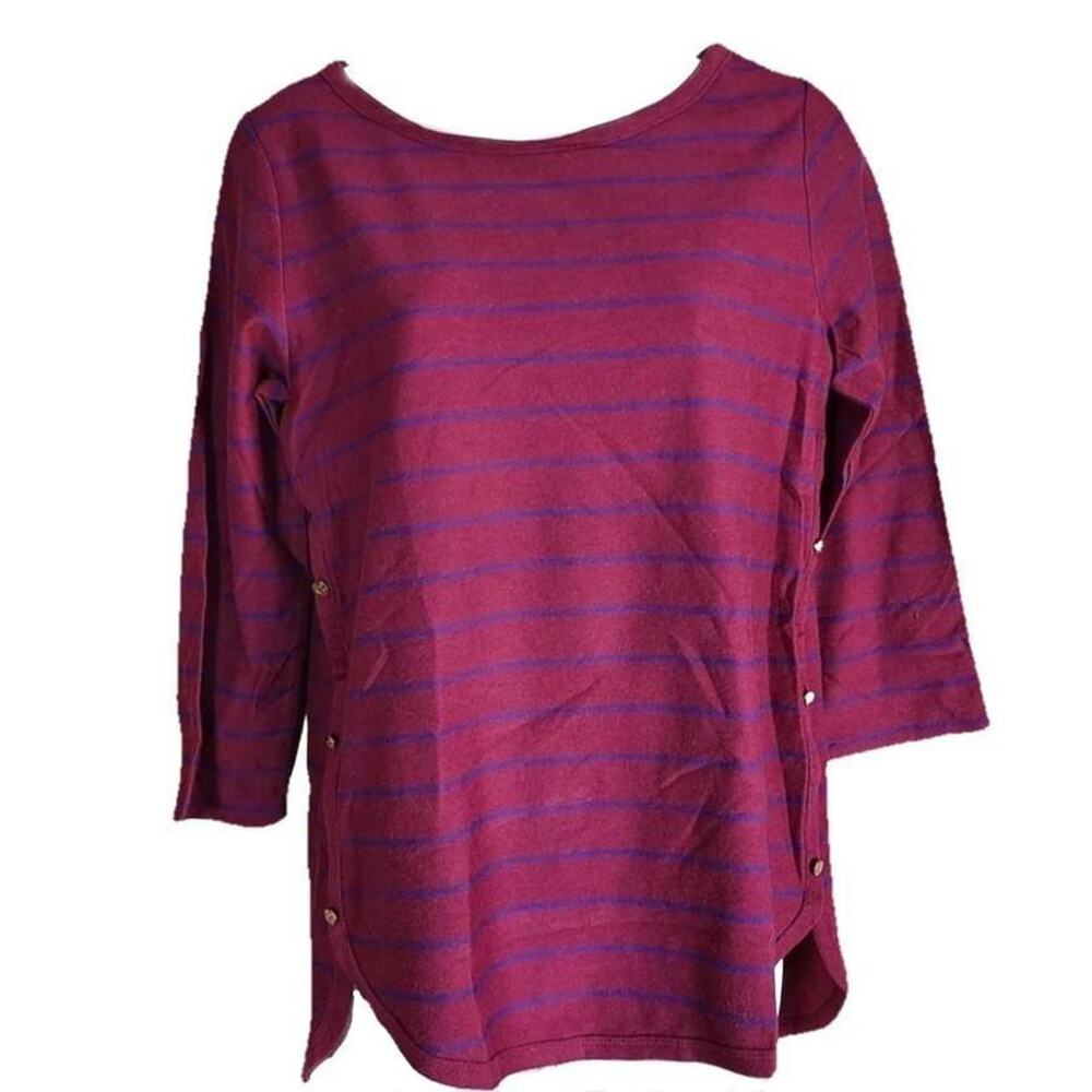 nwt C Wonder French Terry Current Jam Burgandy Striped oversized Shirt xxs